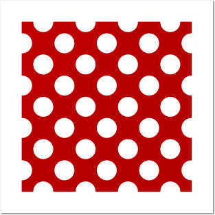 White Polka Dots On Red Background Posters and Art